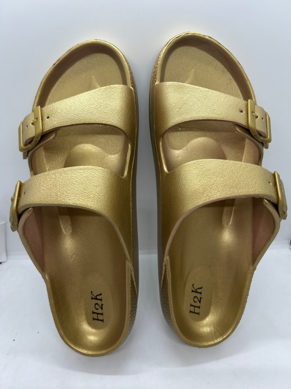 Metallic Gold H2K Womens Lightweight Soft Slides Adjustable Sandals Buddy Sz 11